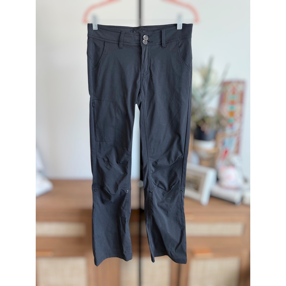 Prana Mid-Rise Flat Front Straight Leg Convertible Capri Pants Black Women's 4